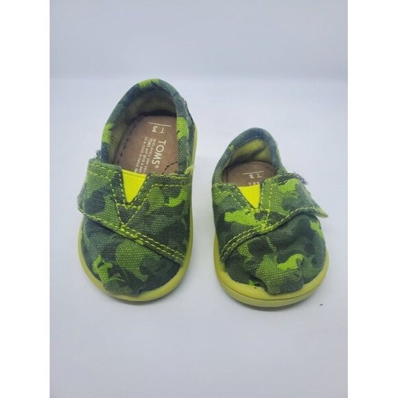 Toms Toddler Slip-On Shoes Camo Green Canvas Size 3 - Picture 1 of 7